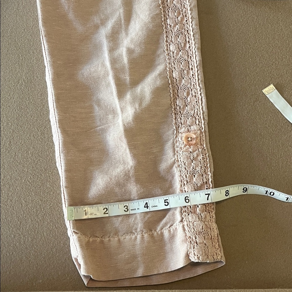 Sundance Women's Beige/Blush/Rose Dust  Linen Blend W/ Lace Pants - 10 - Picture 8 of 13